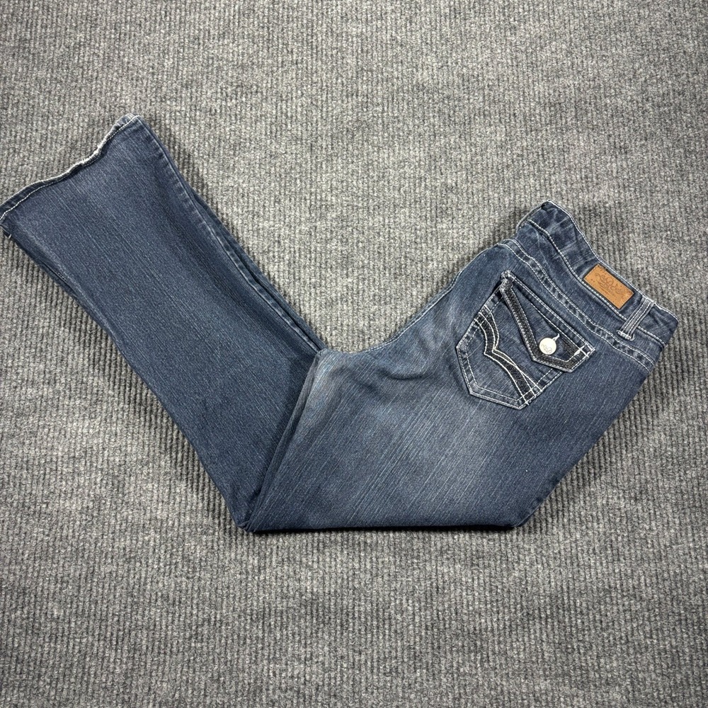 DO Denim Bootcut Jeans Womens 14 Dark Blue Thick Stitch Flap‎ Pocket Y2K Style